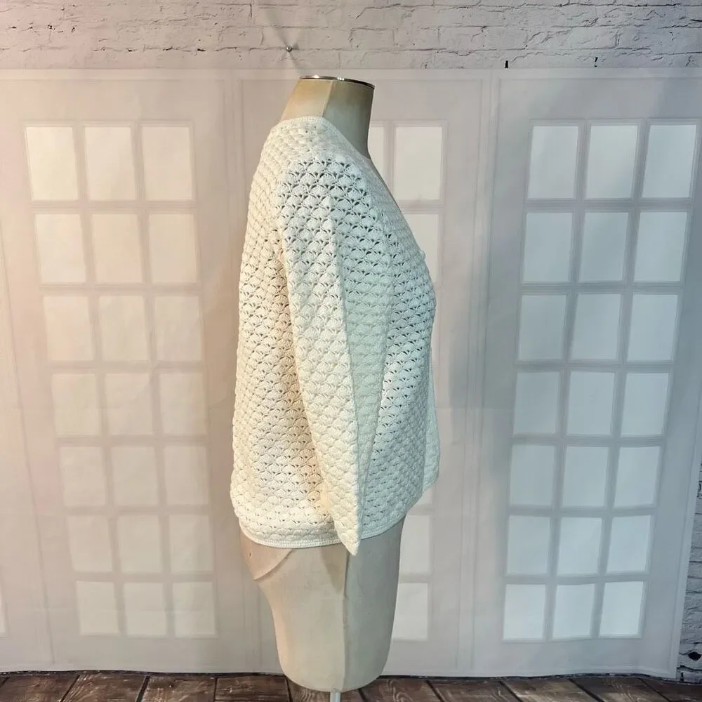 Lauren Ralph Lauren White Exclusive Hand Knit V-Neck Cardigan Petite Medium